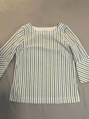 Hinson Wu Quiet Luxury Women's White & Green Striped Bell-Sleeve Blouse